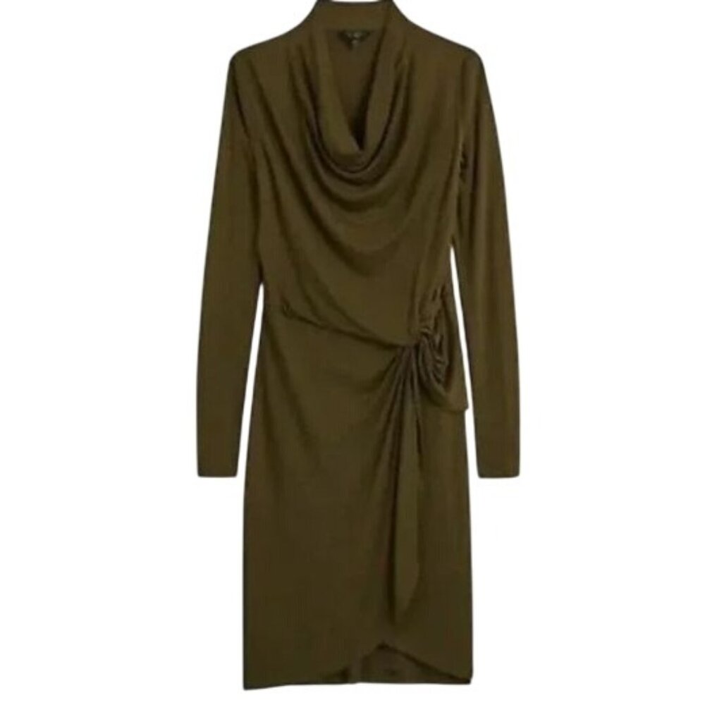 Ted Baker Women's 3 Neyda Cowl Neck Knot Side Tie Long Sleeve Knit Midi Dress
